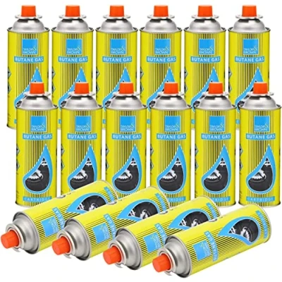 Image of Greenfields Butane Gas Bottles Canister Camping Heater Cooker BBQ Compact and Resealable CP 250 Valve Cartridge, for Bistro Outdoors Stoves (16 Bottles)