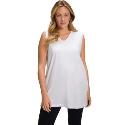 Image of Ulla Popken Women&#039;s Basic V top T Shirts, Snow White, 28 30
