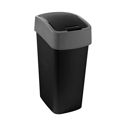 Image of Curver 229411 Flip Bin Plastic Black/Silver 29.4 x 37.6 65.3 cm 45 L