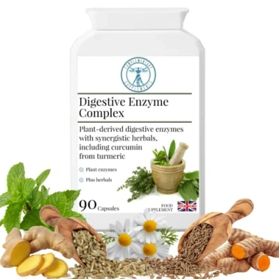 Image of Complementary Supplements Digestive Enzyme Complex Liver Support Peppermint, Betaine Hydrochloride, Turmeric, Amylase, Protease III, Lipase, Bromelain, Papain Vegan 90 Capsules