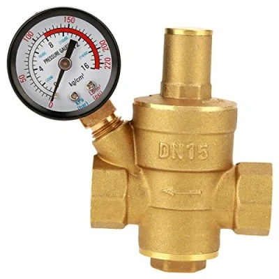 Image of Pressure Reducing Valve, DN15 26mm Brass Adjustable Water Reducer Valve Regulator with Gauge Meter 0.05 0.8Mpa