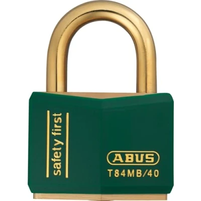 Image of ABUS padlock T84MB/40 Nautic rustproof brass anti picking security lock made of antistatic material and with vinyl coating for versatile applications 40mm width, green