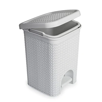 Image of Blue Canyon Lace Lid Pedal Bin Modern and Stylish Trash Can 5L for Kitchen, Bathroom, Bedroom, Office Anti Fingerprint Outer Finish Heavy Plastic Rubbish Square Waste White &amp;