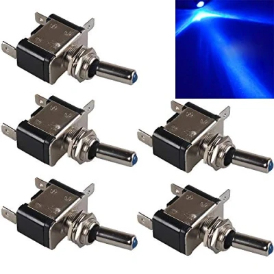 Image of Mintice™ 5 X 12V 20A Blue LED Light Rocker Toggle Switch SPST ON/OFF Car Vehicle Boat