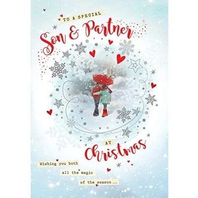 Image of Piccadilly Greetings Traditional Christmas Card Son &amp; Partner 9 x 6 inches A40922
