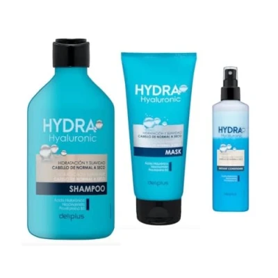 Image of Pack 3 Shampoo 400 ml, Mask Acond 200 Inst 250 ml. Hydra Hyaluronic Hair from Normal to Dry with Acid, Niacinamide and Provitamin B5. Deliplus