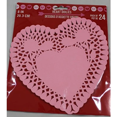 Image of Heart Lace trimmed Paper Doilies, 8 Inches, Pack of 24 (Pink)