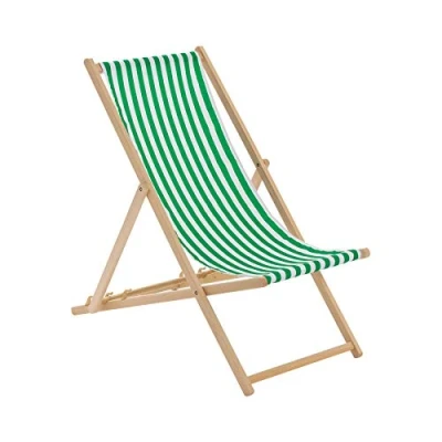 Image of Green Stripe Folding Wooden Deck Chair By Harbour Housewares