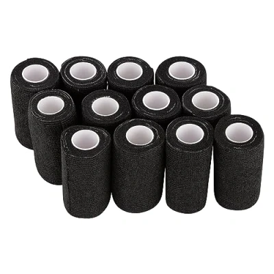 Image of PHYTOP Cohesive Bandages Vet Wrap, Elastic Self Adhesive Bandage Tape for Wrist &amp; Ankle Protection (Black, 10cm x 4.5m)