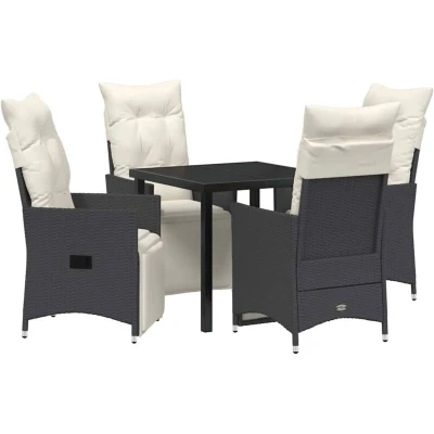 Image of vidaXL 5 Piece Garden Dining Set with Cushions Black Poly Rattan