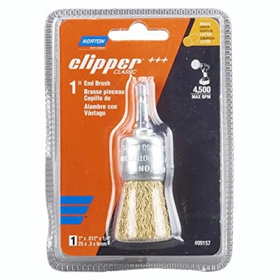 Image of Norton Wire Brush, Clipper 1&quot; End for Drill and Pencil Grinder, Brass Brush Cleaning, Crimped Metal Pack of 1