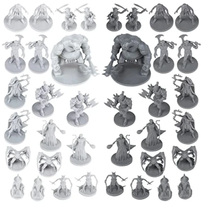 Image of 38 Miniatures Fantasy Tabletop RPG Figures for Dungeons and Dragons, Pathfinder Roleplaying Games. 28MM Scaled Miniatures, 10 Unique Designs, Bulk Unpainted, Great D&amp;D/DND