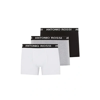 Image of ANTONIO ROSSI (3/6 Pack) Men&#039;s Fitted Boxer Hipsters Mens Boxers Shorts Multipack with Elastic Waistband Cotton Rich, Comfortable Underwear, White, Black, Grey (3 Pack), S