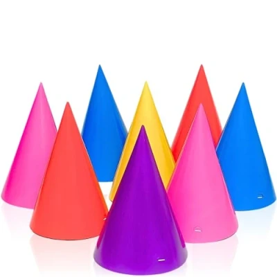 Image of Assorted Color Party Paper Hats Pack of 8 Perfect for Birthdays &amp; Celebrations, Vibrant Fun Hat Set