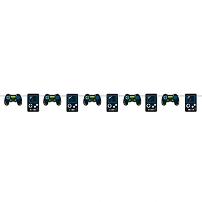 Image of Unique 25190 Paper Garland 2.13 m Gamer Birthday Party 1 Count (Pack of 1), Multicolour