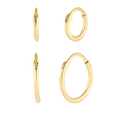 Image of Kuzzoi Men&#039;s hoop earrings set, round, 2 pairs of earrings, polished, gold for men, made 925 sterling silver, plated