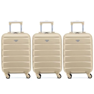 Image of Flight Knight Set of 3 Premium Lightweight 4 Wheel ABS Hard Case Suitcases Cabin Carry On Hand Luggage Approved for Over 35 Airlines Including easyJet, Maximum Size KLM &amp; Air France 55x35x25cm