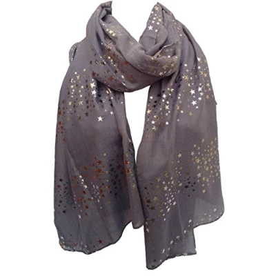 Image of GlamLondon Galaxy Scarf Rose Gold Glitter Foil Stars Print Ladies Party Wedding Fashion Wrap (Dark Grey)(Size: L)
