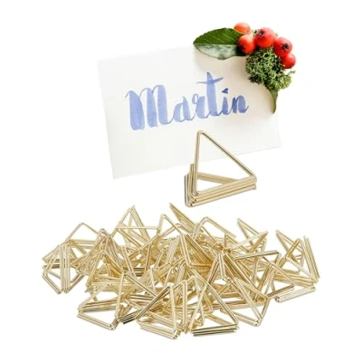 Image of Place Card Holder, 48x Set, Triangle Shape, Table Stand, Seat Marker, Wedding Decor, Metal, Menu, Number, Gold Relaxdays