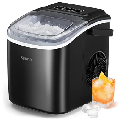 Image of Silonn Countertop Ice Maker Machine, 9 Cubes Ready in 6 Mins, 12 KG 24Hrs, Self Cleaning Machine with Scoop and Basket, 2 Sizes of Bullet for Home Kitchen Office Bar Party