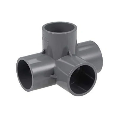 Image of 4 Way PVC Elbow Pipe Fitting Furniture Quality 32 mm Size Tee Corner Fittings Grey 2 Pcs