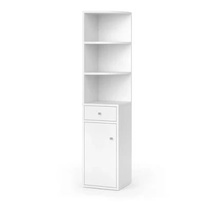 Image of Vicco Corner shelf Larry, White, 30 x 135.5 cm with door and drawer