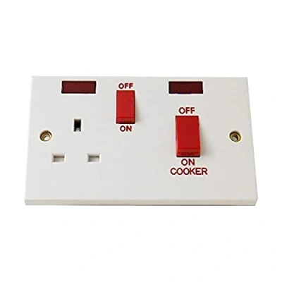 Image of Merriway BH03542 45amp 2 Gang Double Pole with Socket Cooker Switch Neon