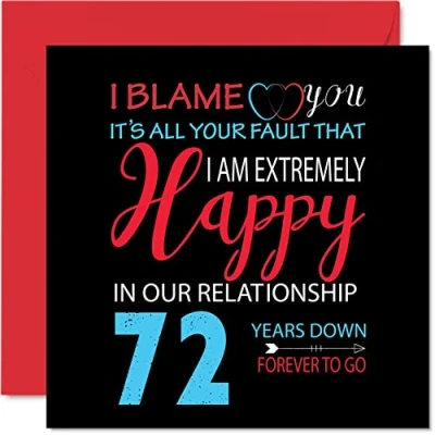 Image of Funny 72nd Anniversary Card for Husband Wife Your Fault I&#039;m Extremely Happy Wedding Partner, 145mm x Greeting Cards Seventy Second Anniversaries