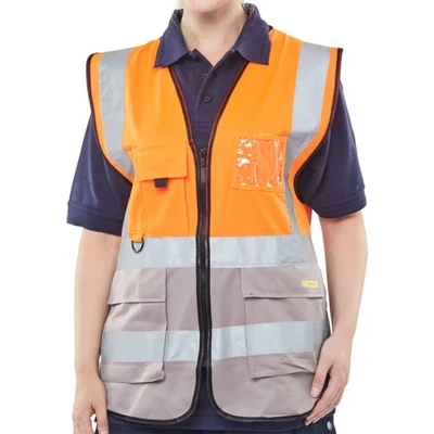 Image of Two Tone Executive Waistcoat Orange / Grey XL