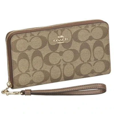 Image of Coach Womens Signature PVC Long Zip Around Wallet Beige One Size