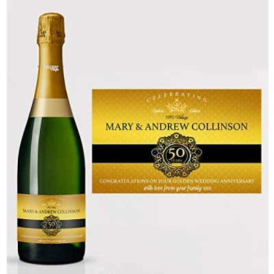 Image of Personalised 50th Golden Anniversary Champagne Bottle Label, Any Wording
