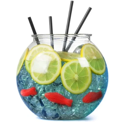 Image of bar@drinkstuff Plastic Cocktail Fish Bowl 3ltr / 18.5cm Case of 18 Party Fishbowl Diameter: 185mm Non Decorative Clear (Props not Included: Fish, Straws, Ice and Lemon Slice)