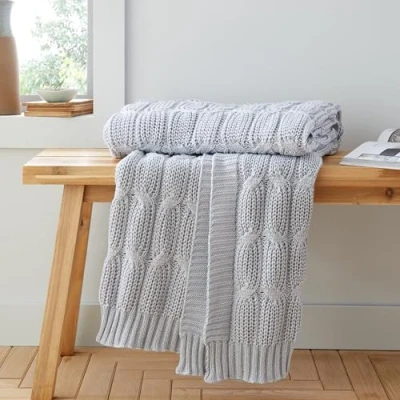 Image of Catherine Lansfield Chunky Marl Knit Cosy 130x170 cm Blanket Throw Silver Grey