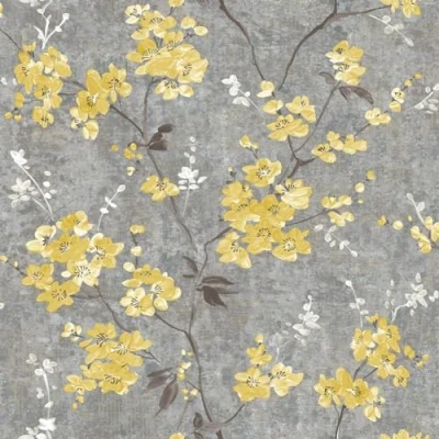 Image of Anethe Blossom Charcoal Ochre Wallpaper Flowers Floral Botanical Classic Traditional Textured Paste The Wall Vinyl