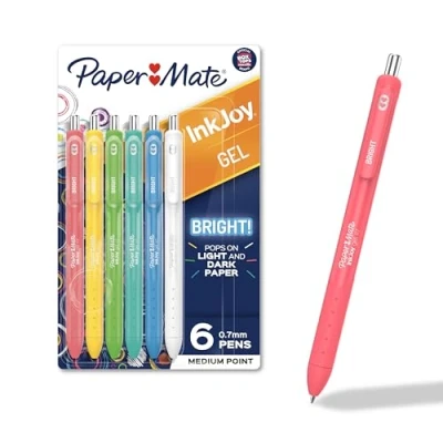 Image of Paper Mate InkJoy Bright Pens, Gel Medium Point (0.7mm), Retractable, Assorted Brighter Colors, 6 Count