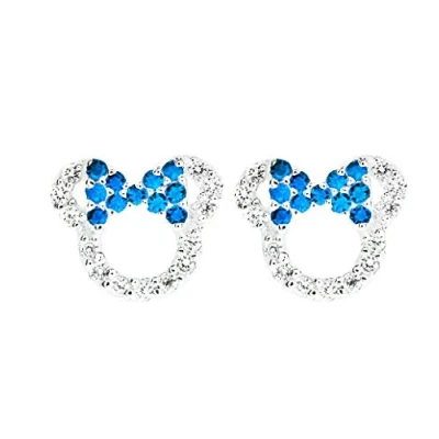 Image of MixiuEuro Girls mickey Mouse Stud Earrings 925 Sterling Silver Amethyst Green Blue CZ Cubic Zirconia Micky Jewellery Gift For Child (Blue)