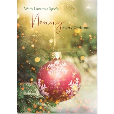Image of doodlecards Nanny Christmas Card Tree Bauble Large A4 Size for with Plain Envelope
