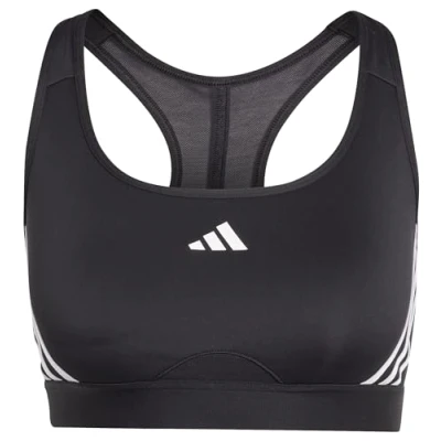 Image of adidas Women Powerreact Train Medium Support 3Stripes Bra Sports Bra, SEG Black/White