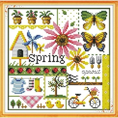 Image of Awesocrafts Cross Stitch Kits, Four Seasons of Spring Easy Patterns Stitching Embroidery Kit Supplies, Counted (Spring, Counted)