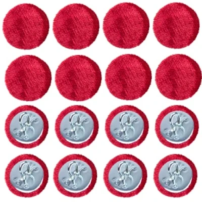 Image of Covered Hoop Back Buttons Upholstery Crush Velvet Fabric for Headboards Sofas 30L/18 mm (Red, 10 Buttons)