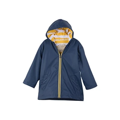 Image of Hatley Boys&#039; Zip Up Splash Rain Jacket, Navy &amp; Yellow, 12 Years