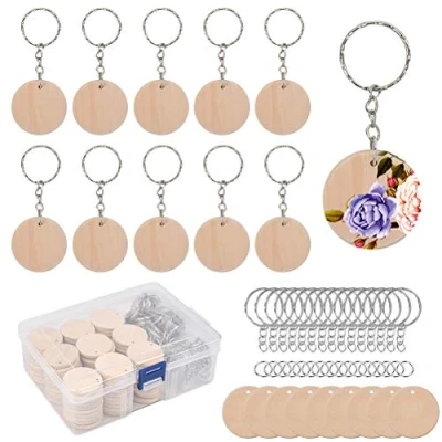 Image of DODUOS 100Pcs Natural Wood Slices, 35mm Unfinished Predrilled Log Discs Wooden Circles with Key Rings and a Box for DIY Crafts, Round Christmas Decorations Ornaments