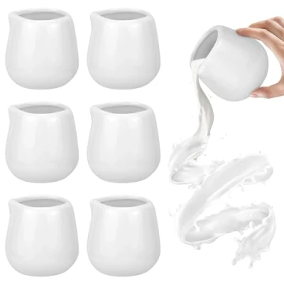 Image of RAINPOP 6pcs 110ml White Ceramic Milk Jug, Mini Creamer Jug Sauce Cup, Small Serving Jugs, Frothing Pitchers with Pour Spout, Porcelain