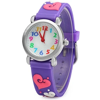 Image of ele ELEOPTION Girl&#039;s Digital Quartz Waterproof 3D Cute Cartoon Round Dial Wrist Watch with Silicone Strap,Heart Candy, Purple