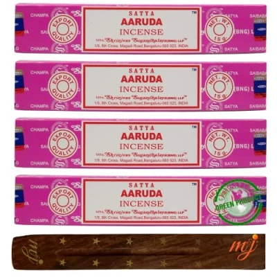 Image of Original Satya Nag Champa Aaruda incense sticks with M&amp;J holder x4 pack for Aromatherapy, Spa, Yoga, Weddings, Meditation, Healing, Positivity and Relaxation