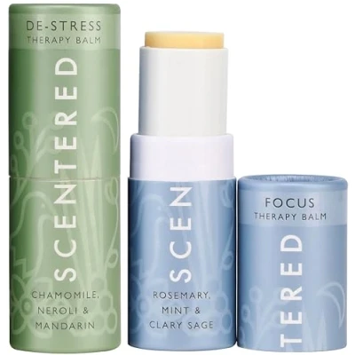 Image of Scentered DE Stress &amp; Focus Aromatherapy Balm Gift Set Relaxation Alertness Natural Blends of Rosemary, Cedarwood, Peppermint, Sage Essential Oil Gifts for Women