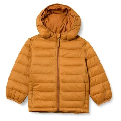 Image of Amazon Essentials Boys&#039; Lightweight Water Resistant Packable Hooded Puffer Coat, Light Brown, 8 Years