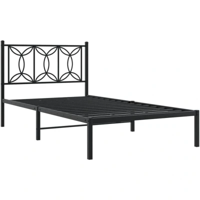 Image of vidaXL Metal Bed Frame without Mattress with Headboard Black 100x200cm