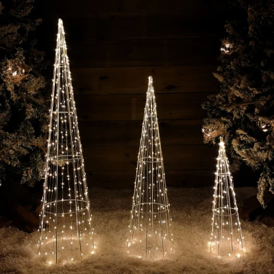 Image of Multi Function LED White Tree Cone Trio with 640 Warm LEDs