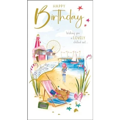 Image of Female Birthday Card for Her General Women Summer Beach Scene Special Finishes and Illustrated Insert Leaf Made in the UK